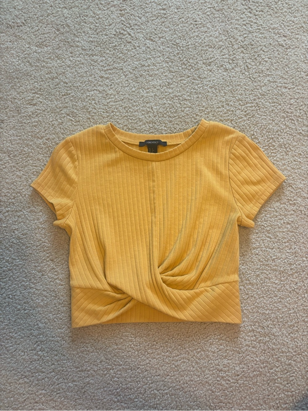 Forever 21 Mustard Twist-Front Ribbed Crop Top